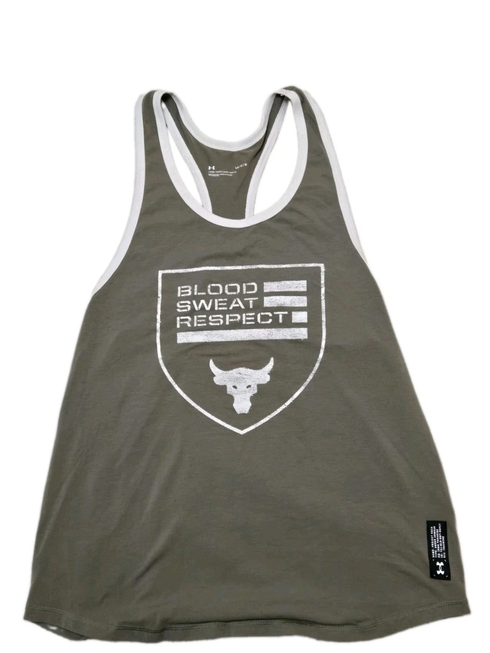 Under Armour Project Rock BSR Tank Top Mens Large Olive Green Blood Sweat Respec
